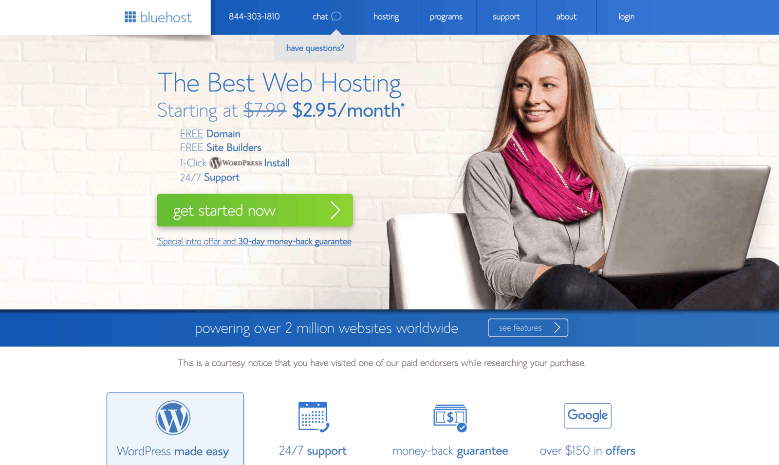 bluehost landing page