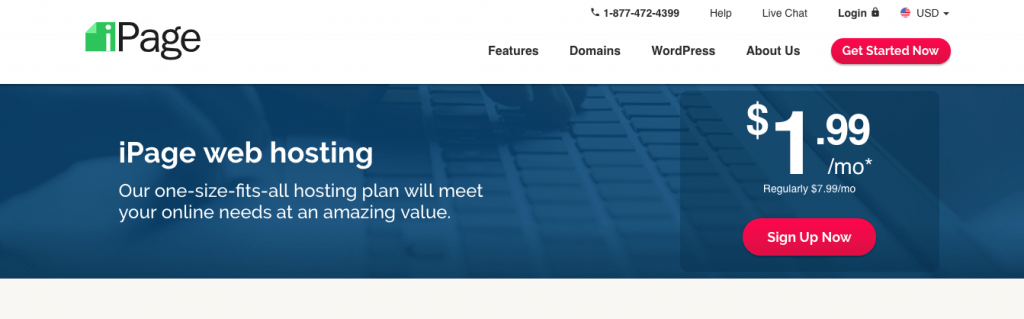 cheap ipage hosting screenshot