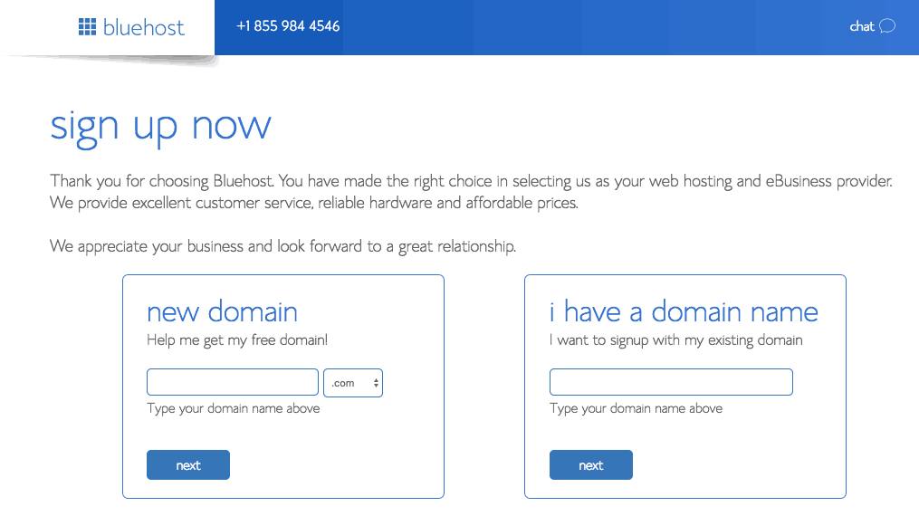 bluehost domain choose