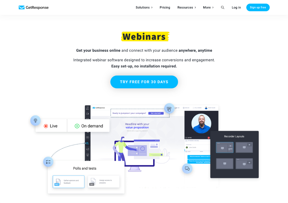 getresponse webinar software homepage screenshot