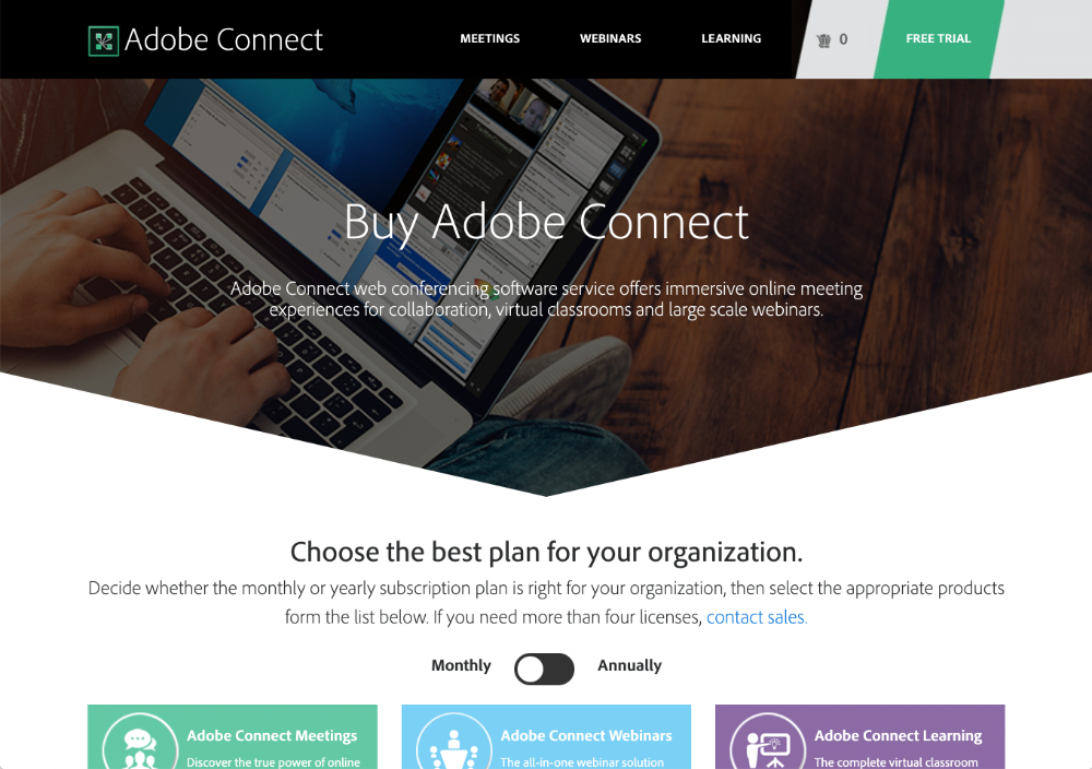 adobe connect webinar software homepage screenshot