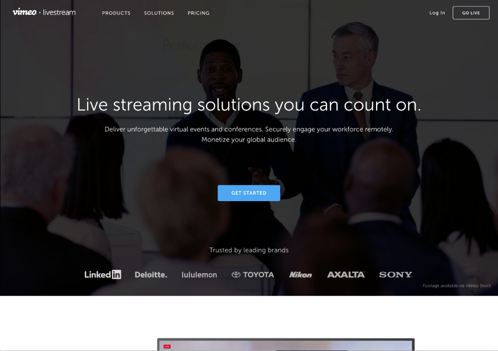 livestream webinar software homepage screenshot