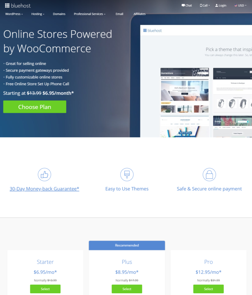 bluehost wordpress woocommerce hosting