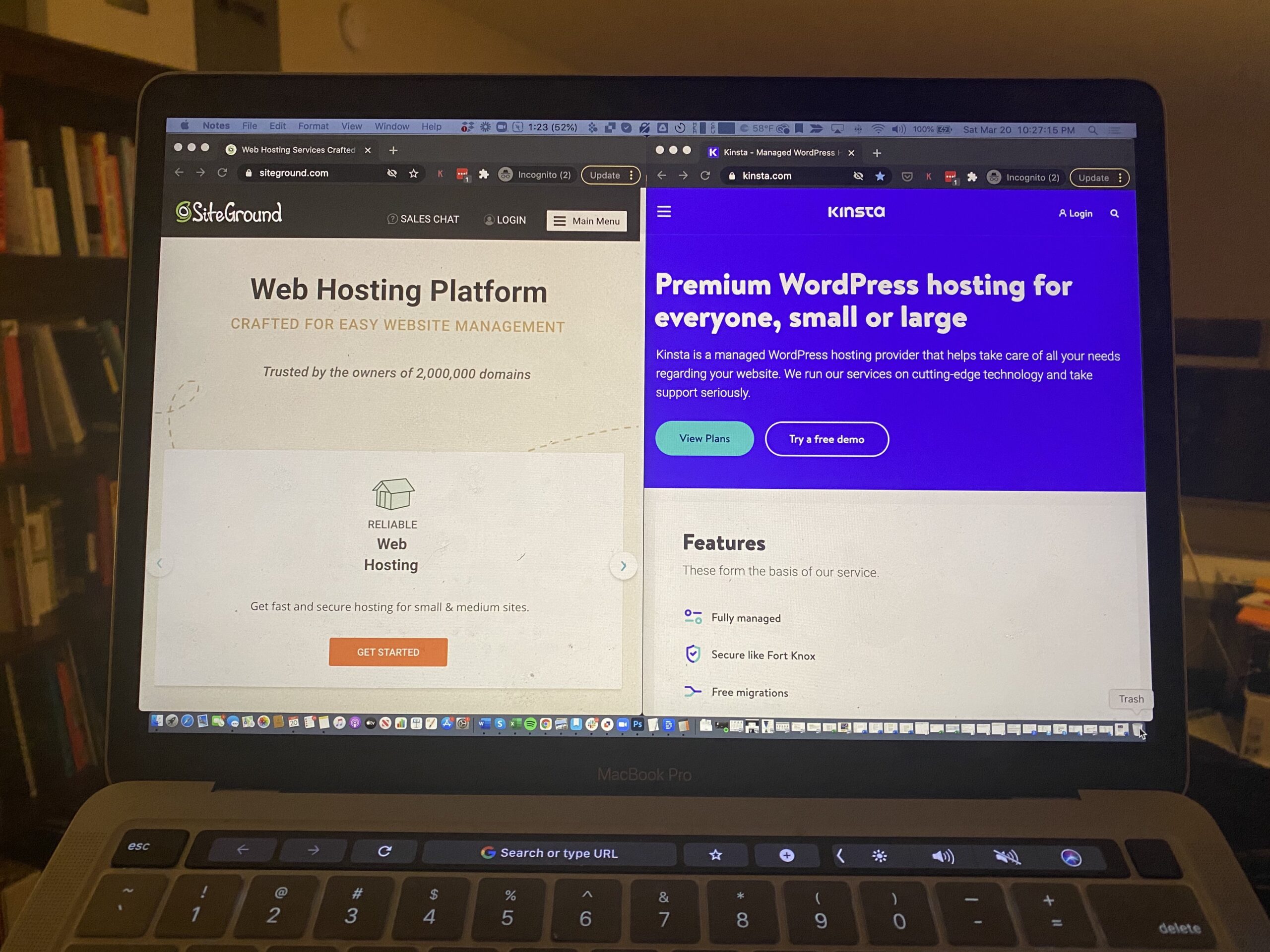 kinsta vs siteground on laptop screen